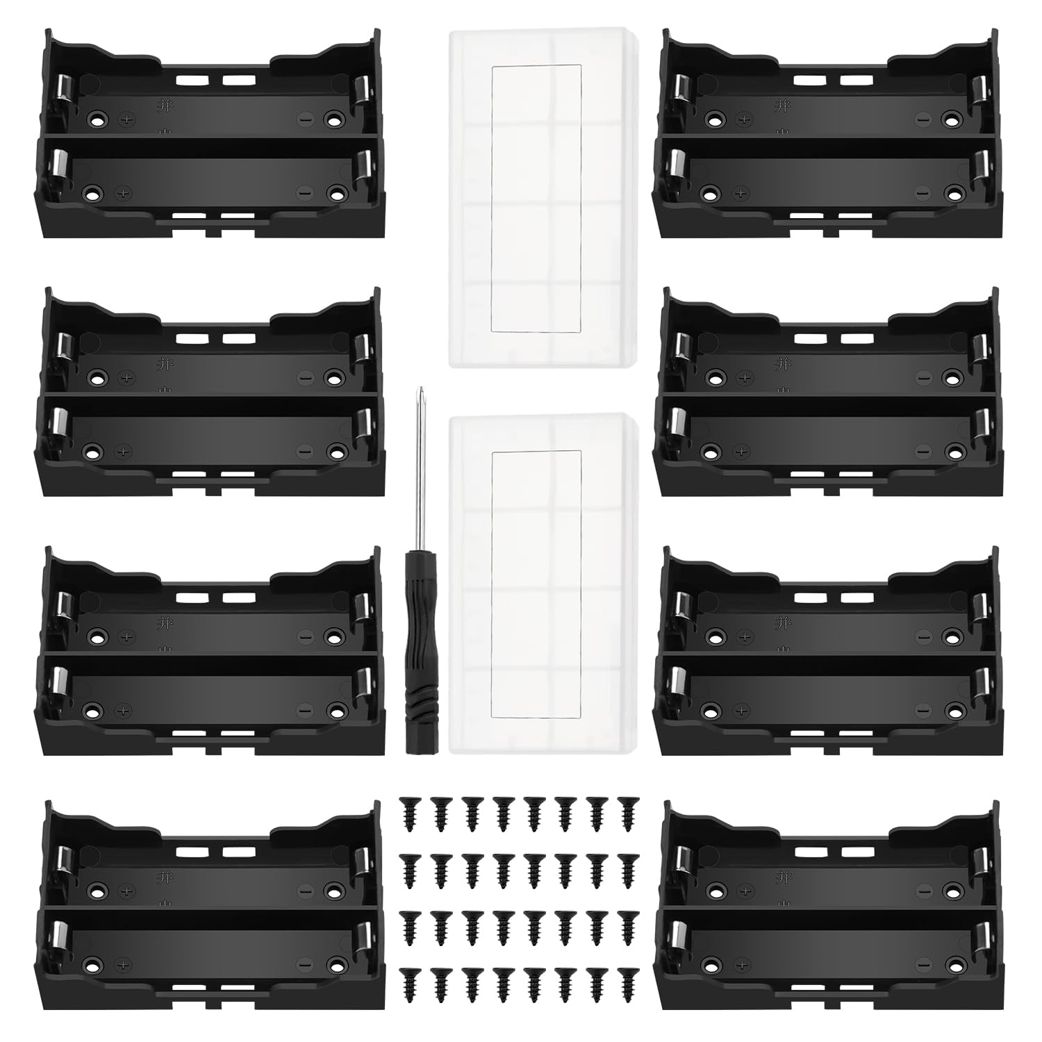8 PCS 18650 Battery Holder, KUOQIY 2 x 3.7V 18650 Battery Holder Case with Pin, with 2 PCS Plastic Battery Storage Box & Screwdrivers & Screws (2 Slots)