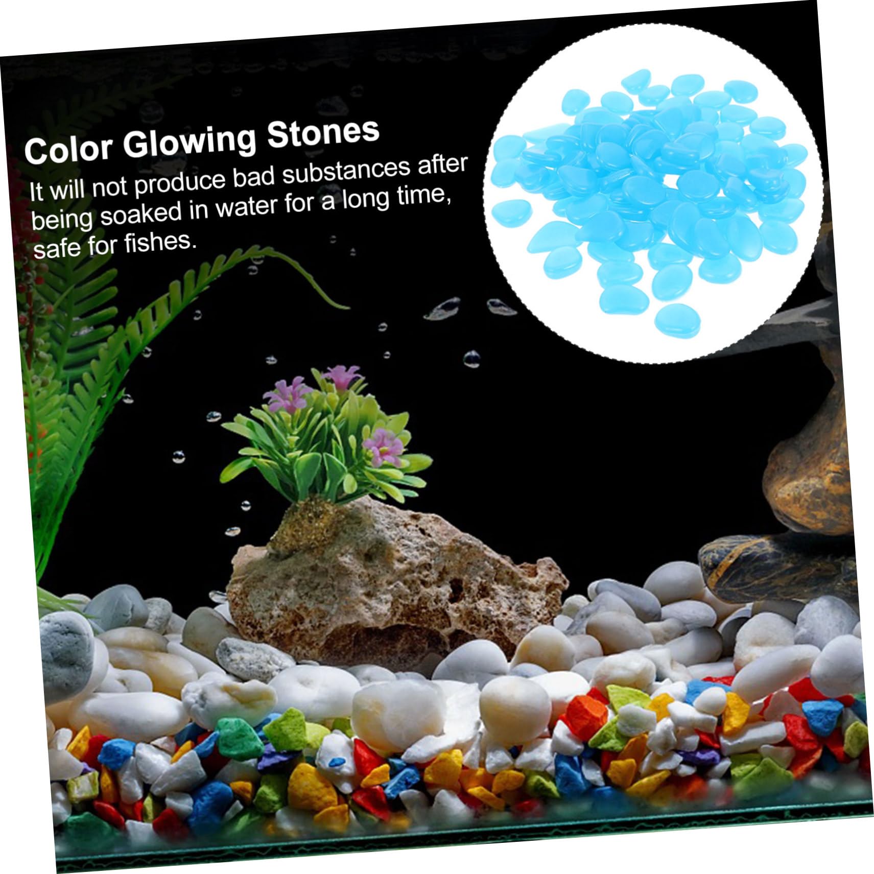 Yardwe 3 Set Ciottoli Pesci D'acquario Ciottoli Del Serbatoio Di Pesce Rocce Luminose Pietre Decorative Pietra Luminosa Pietra Decorativa Dell'acquario Resina Blue 300 Pezzi * 3