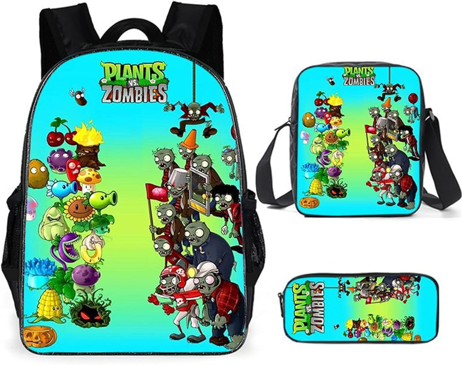 ISaikoy 3 in 1 Game Plants vs. Zombies Backpack Bookbag School Bag Shoulder Bag Handbag Pencil Bag 7