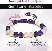 Vista 24 de Adjustable Crystal Bracelet – Gemstone Bead Bracelet with Adjustable Macrame String – Chic Gemstone Bracelet for Men and Women – 8mm Round Healing