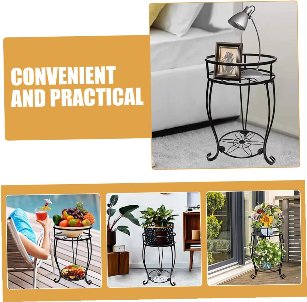Heavy Duty 2-tier Metal Plant Stand Black Indoor Outdoor Flower Pot Holder Rustic Plant Shelf for Patio and Garden Use