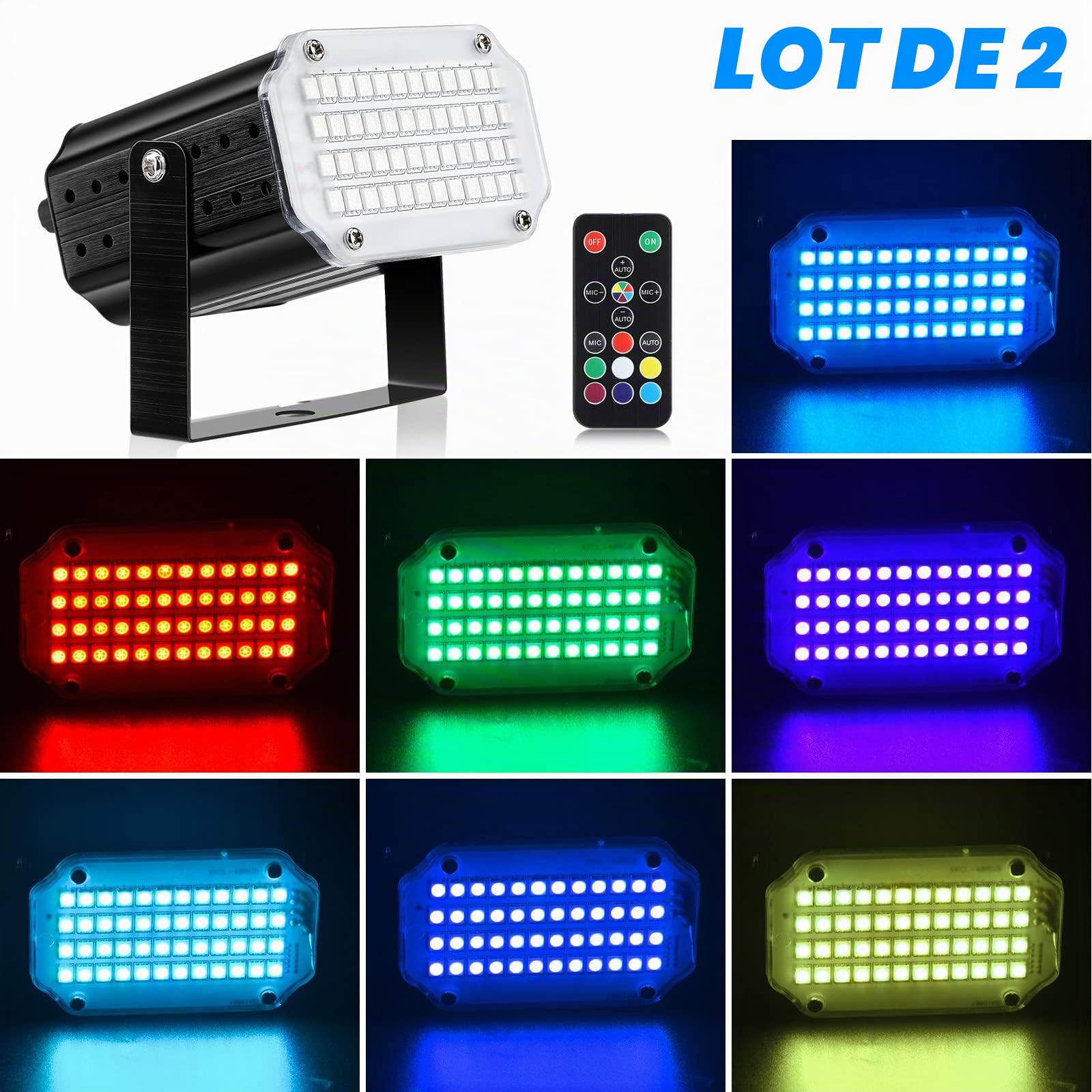 2 Pièces Mini stroboscope lumière disco activée par le son - Éclairage de scène avec 48 LED super lumineuses - Flash Speed Control Strobo Light pour DJ Bar Noël Halloween Show Club Karaoké Accessoires