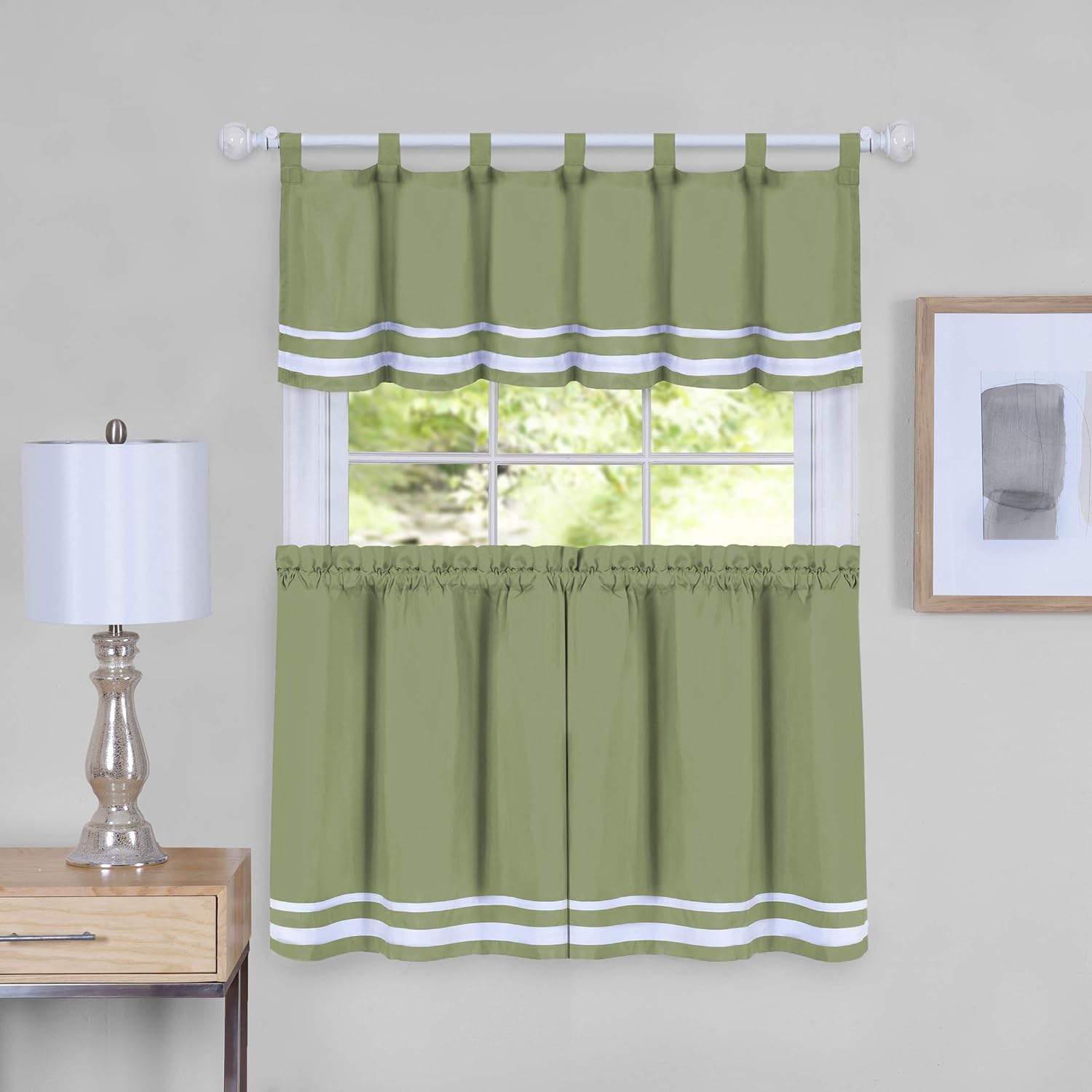 ACHIM Home Furnishings Home Imports Dakota Window Curtain Tier Pair and Valance Set, Pair & Valance 58" x 24", Green