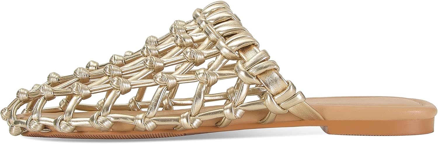 SOVANYOU Woven Flats for Women Gold Mesh Mules Closed Toe Braided Ballet Flat Sandals Hollow Slippers Summer Dressy Shoes - Image 4