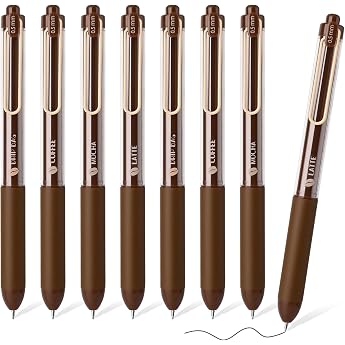 BAYTORY 8 x Retractable Gel Pens Smooth Writing Black Ink Coffee Gel Pen with Aesthetic Pen Barrel for Diary Notes Sketching