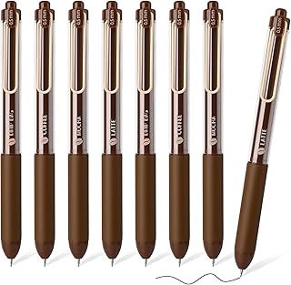 BAYTORY 8Pcs Retractable Gel Pens, Scented Ink Pens, Smooth Writing Black Ink Pen with Aesthetic Pen Barrel for Journaling Note Taking Sketching (Coffee)