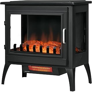 HOMCOM 24" Electric Fireplace Stove, Freestanding Infrared Fire Place Heater with Realistic Logs Flame, Adjustable Temperature, Overheat Protection, 1000W/1500W, Black