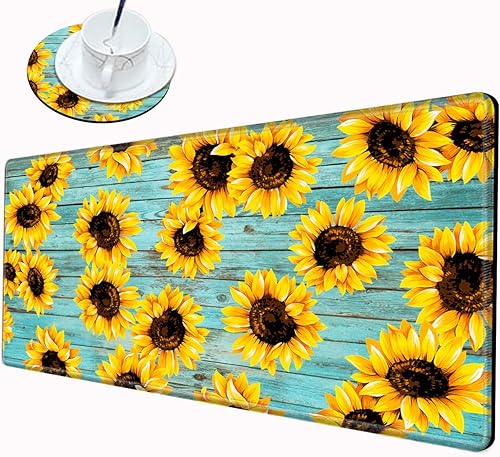 Alfombrilla de mouse de girasol de 24 x 12 pulgadas, alfombrilla de escritorio grande para computadora, base antideslizante, alfombrilla de mouse