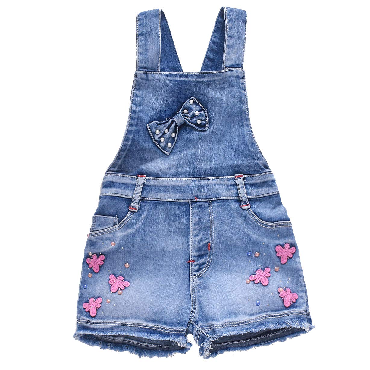 Yao Summer Little Girls Cotton Dragonfly Denim Bib Braces Rompers Jumpstuits(4T,Dragonfly)