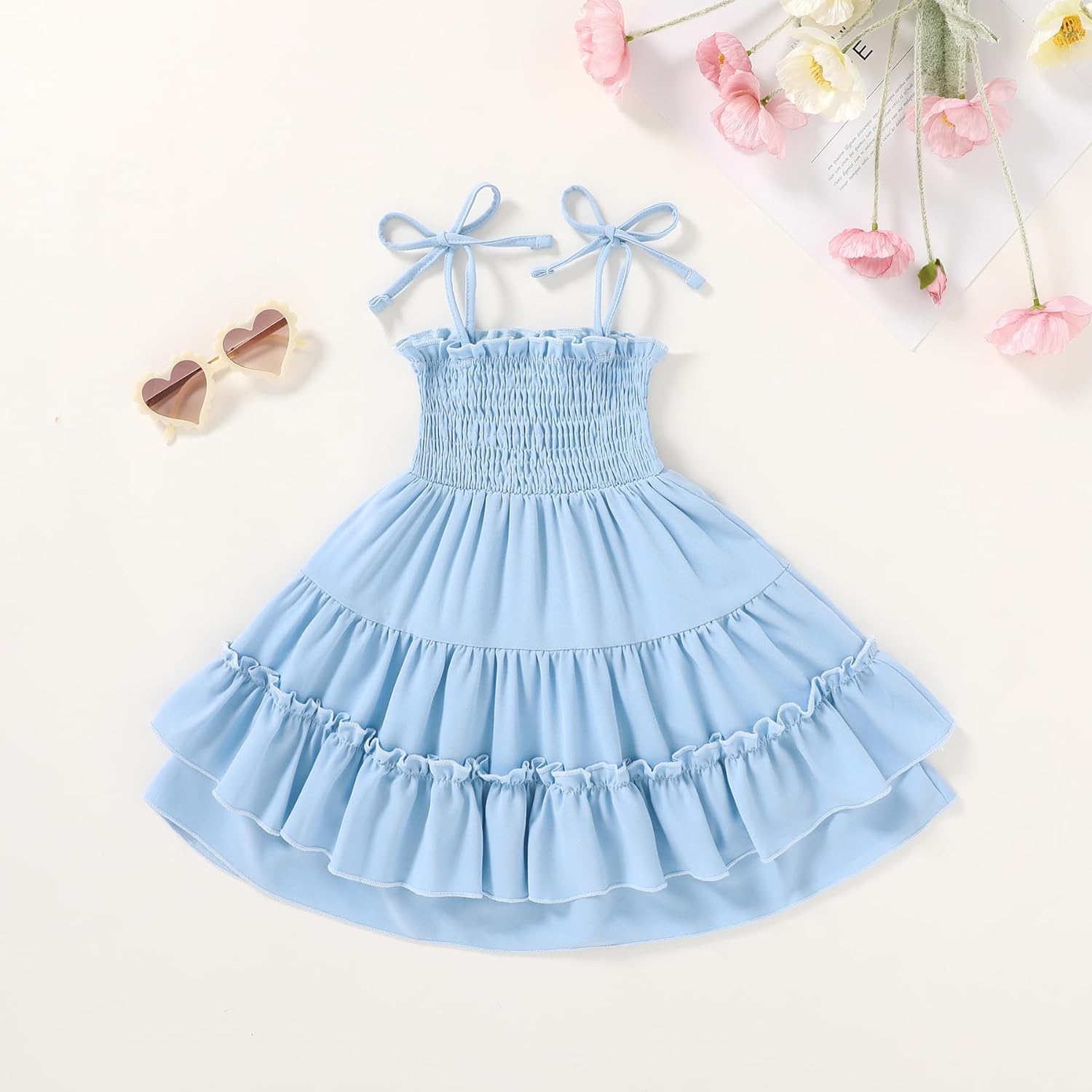 Happy Town Toddler Baby Girl Halter Boho Sundress Casual Smocked Dress Ruffle Hem Beach Summer Dresses Spring Ouftits - Image 2