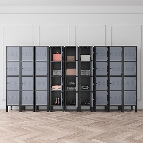 Vista 258 de Taquillas de metal para empleados, armario de almacenamiento de acero con 5 puertas para el hogar, oficina, escuela, gimnasio (blanco)