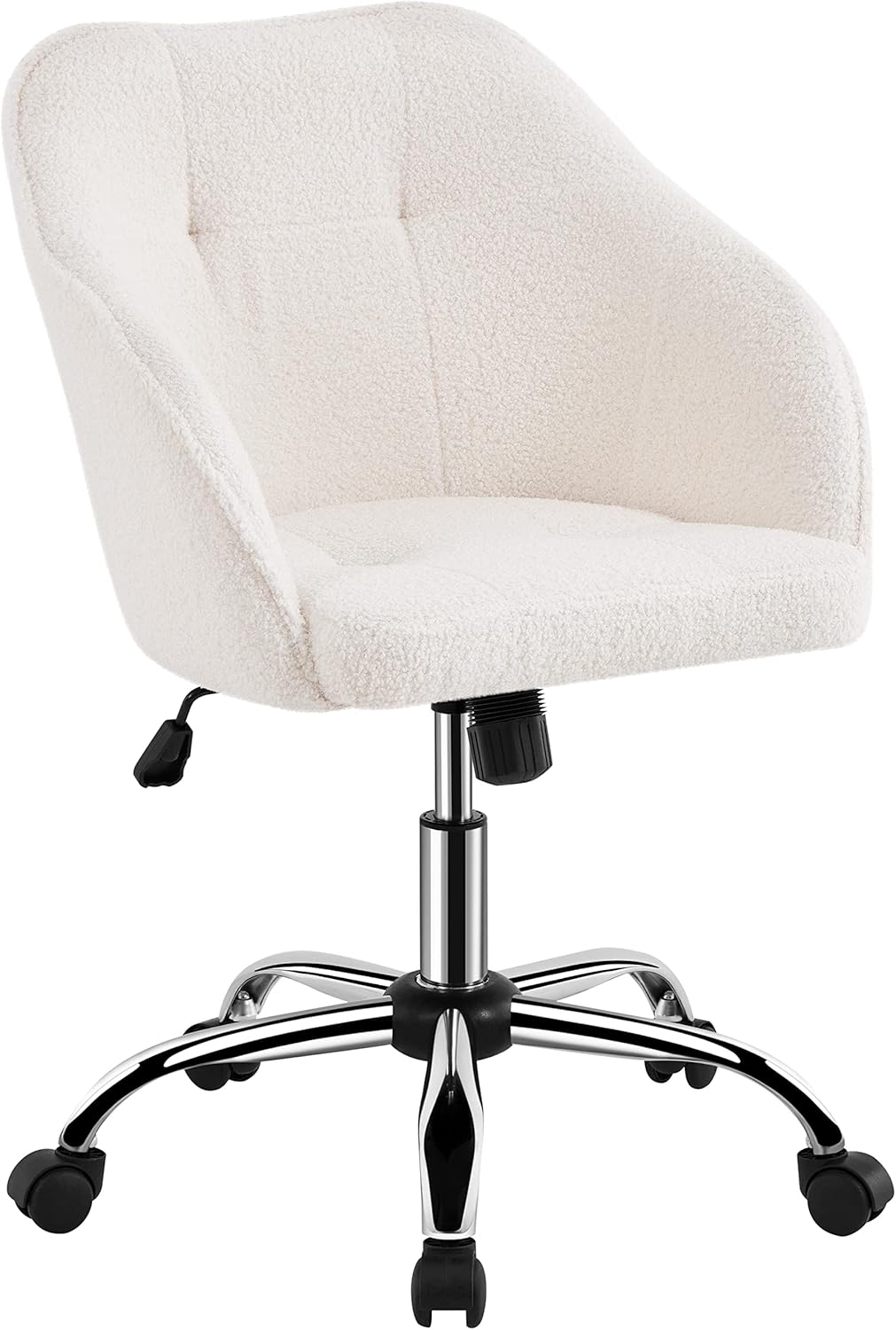 Yaheetech Boucle Desk Vanity Chair with Back Comfy Fluffy Swivel Office Chair with Wheels Adjustable Height Tilt Angle for Bedroom Ivory
