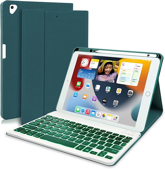 tititinita Keyboard Case for iPad 9th Generation (UK Layout) - iPad Case with Backlight Keyboard 10.2 inch 2021, Built-in Pencil Holder - iPad Case 9th Generation/8th Gen/7th (Teal)