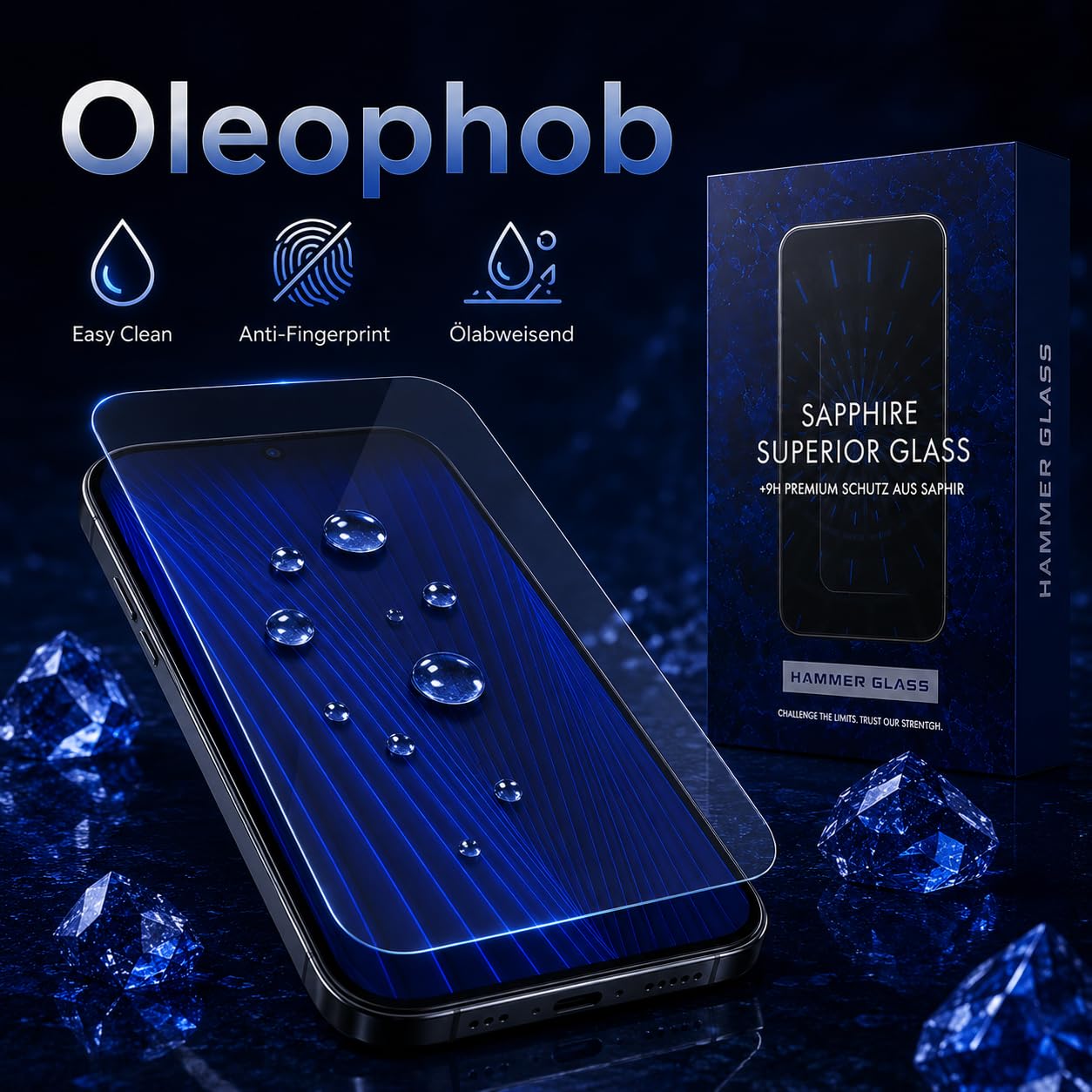 Hammer Glass 100 % cristal de zafiro para iPhone 17 Air panzer protección de cristal, más de 9H dureza 9H + cristal protector de pantalla de zafiro de 6,55 pulgadas, herramienta de instalación fácil