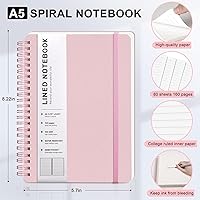 Vista 2 de ABERLLS Pink Lined Spiral Journal Notebook with 160 Pages, 8×5.7in, A5 Spiral Notebook, Journaling Notebooks for Work, School, Women, Men, College
