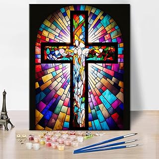 TUMOVO DIY Paint by Numbers for Adults Beginner Jesus Cross Paint by Number Kits on Canvas Christian Acrylic Oil Hand Painting with Brushes Art Crafts for Home 16"x20"(Frameless)
