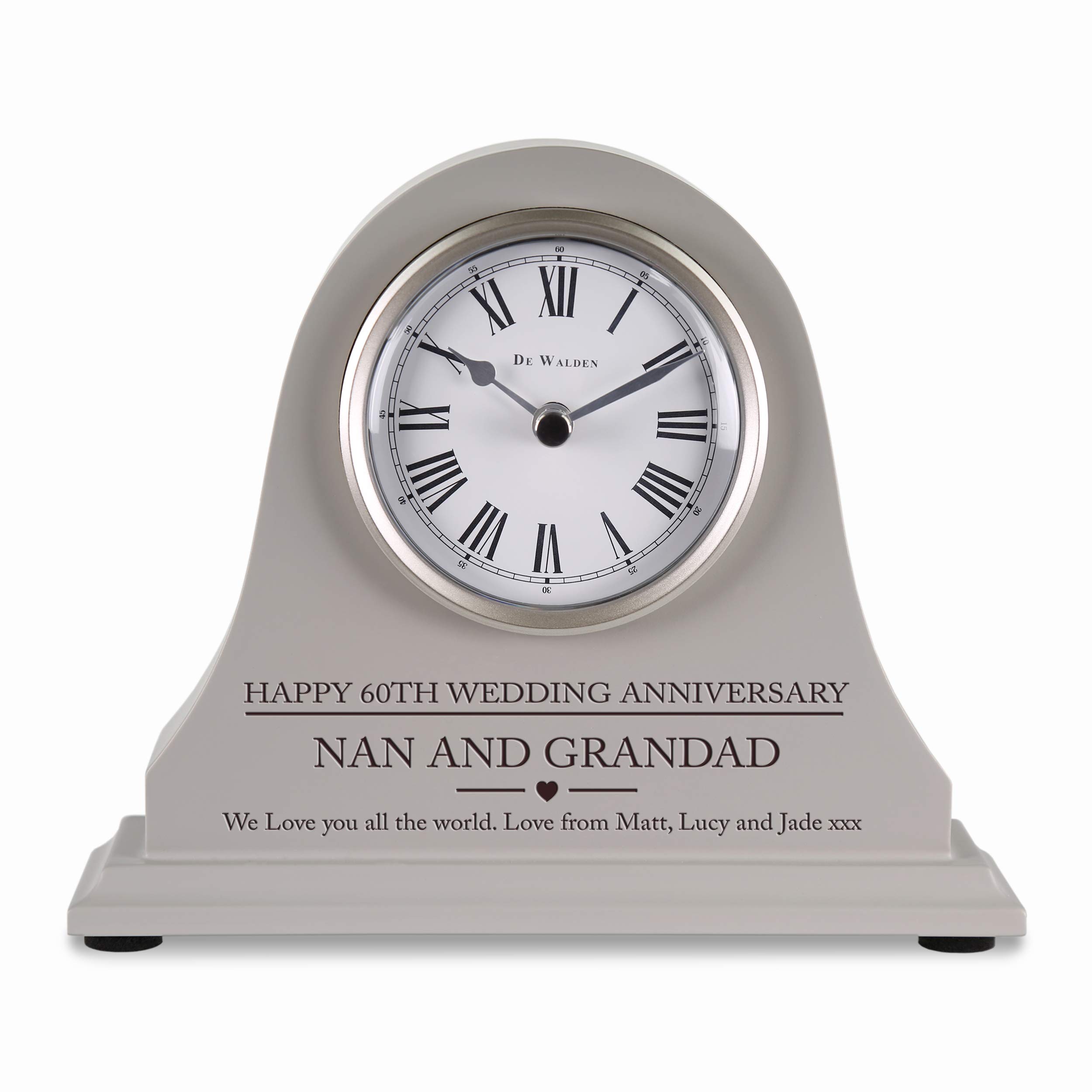 De Walden Grey Clock In Cardboard Box Personalised Grey Wooden Mantel Clock – Engraved 60Th Diamond Wedding Anniversary Clock Couples