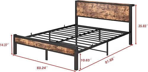 Miniatura 2 de DUMEE Base de cama tamaño Queen con cabecera de almacenamiento de madera, marcos de cama de plataforma Queen de metal, no necesita somier, sin