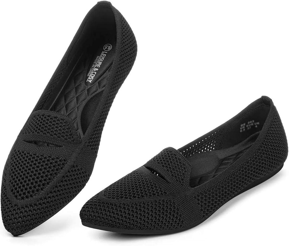 Women's Pointed Toe Penny Loafers | Dressy Ballet Flats for Women | Knit Mesh Slip-on Loafer Shoes | Comfortable & Lightweight