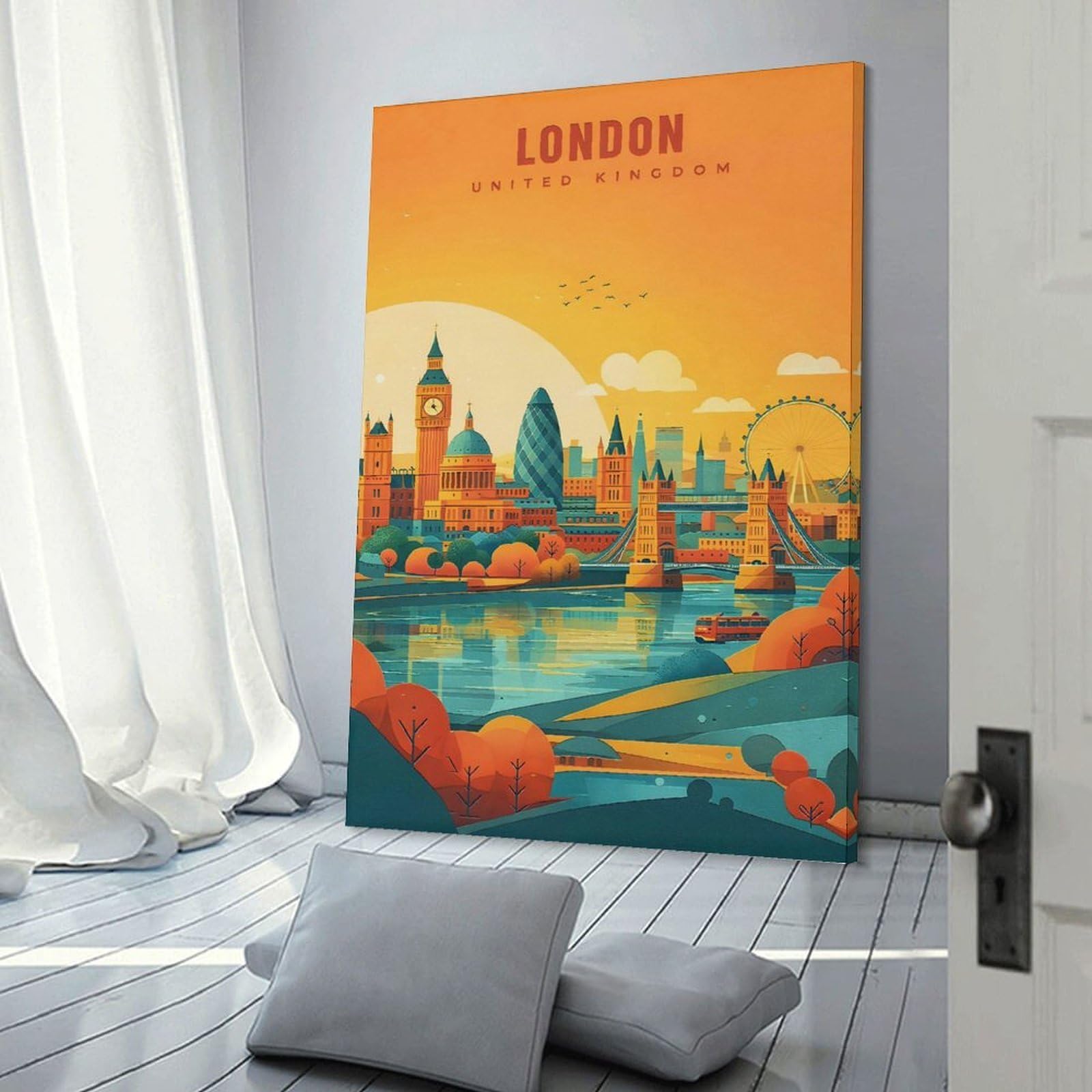 Junmoney London Skyline Travel Room Decor Wall Art 20x30inch(50x75cm), for Wall Displays, Bedrooms Or Room Updates, Ideal for Building A Coordinated Art Wall