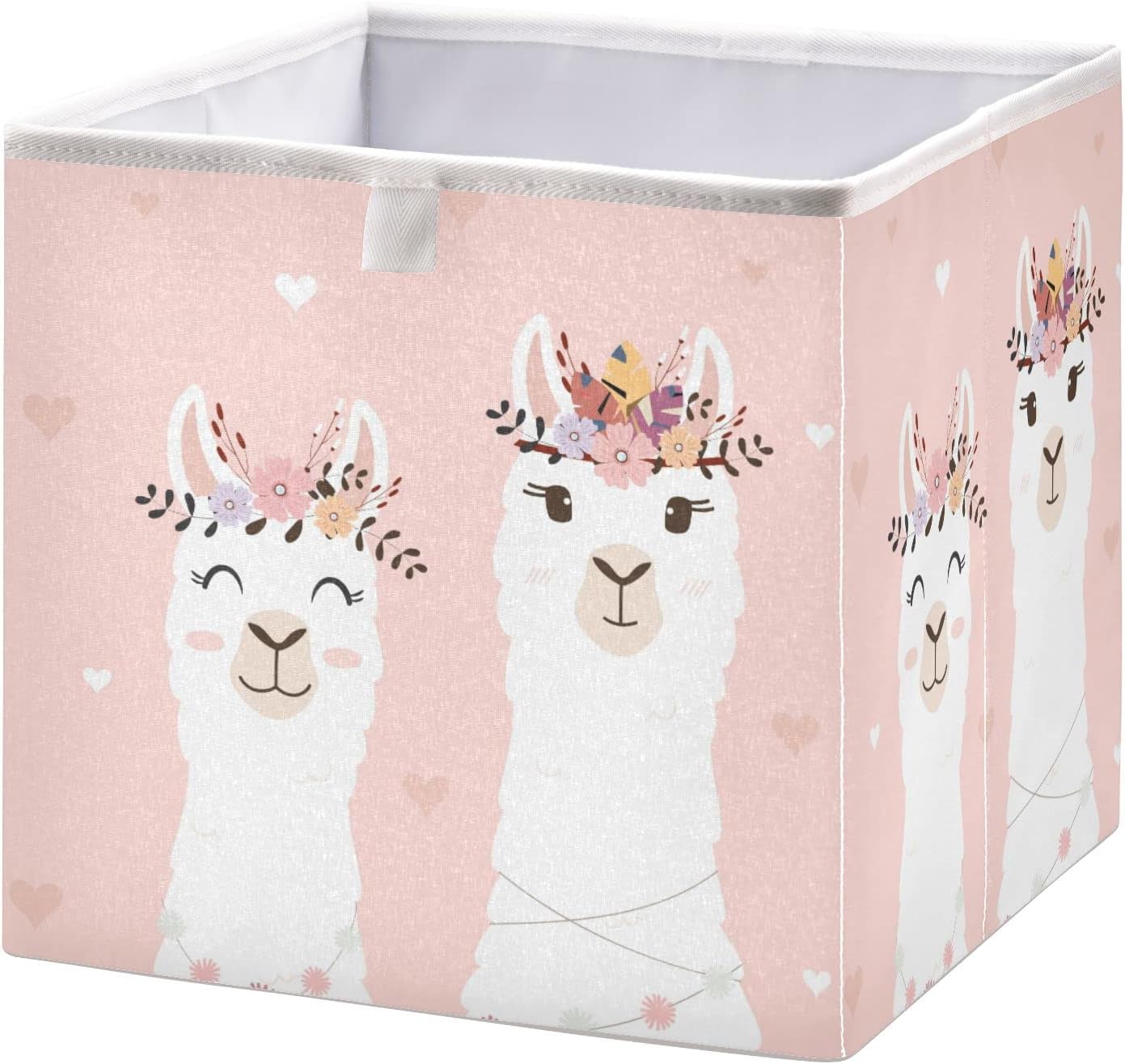 Ollabaky Cute Llamas Pink Cube Storage Bin, Foldable Fabric