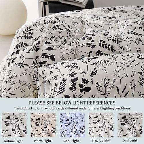 Miniatura 6 de FADFAY Juego de funda de edredón en blanco y negro, ropa de cama floral, tamaño matrimonial, 100% algodón, funda de edredón botánica para niños,