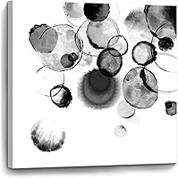 YJYart Black & White Bubbles Framed Canvas Wall Art - Modern Ink Wash Print for Bathroom, Bedroom, Kitchen - 14x14in Ready to Hang Decor