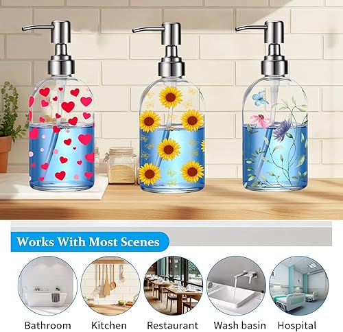 Miniatura 6 de Dispensador de jabón de vidrio simple con bomba a prueba de óxido, dispensador de jabón para platos de cocina y ducha (margarita)