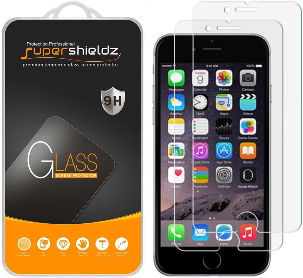 Supershieldz (2 Pack) Designed for iPhone 6s and iPhone 6 Tempered Glass Screen Protector, Anti Scratch, Bubble Free