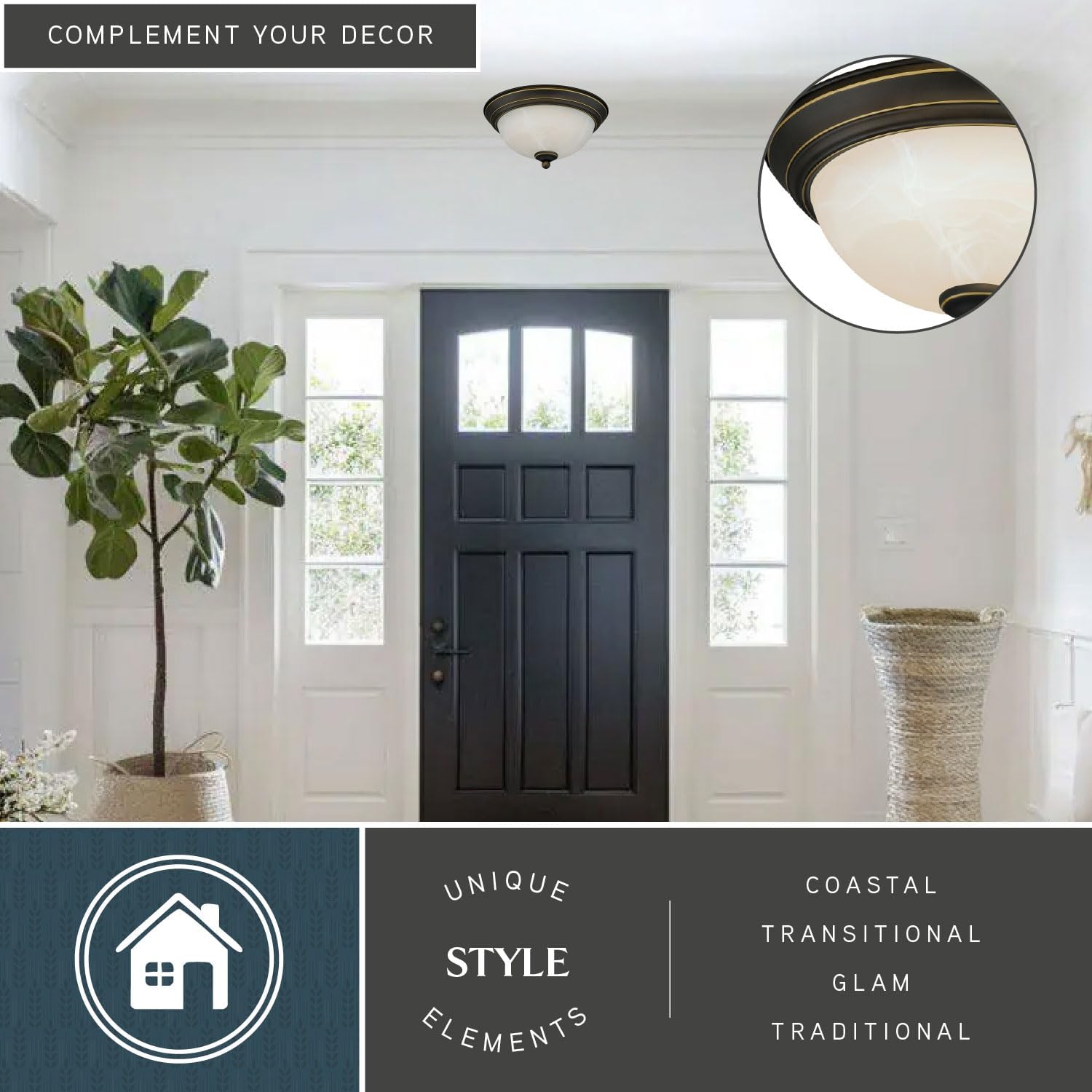 VAXCEL Stevens 11-in W LED Vintage Bronze Transitional Flush Mount Ceiling Light Fixture White Alabaster Glass