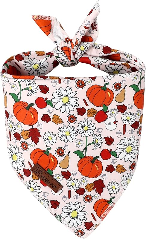 Bandana para Cães UP URARA PUP com Estampa de Abóboras e Margaridas em Algodão, Ajustável