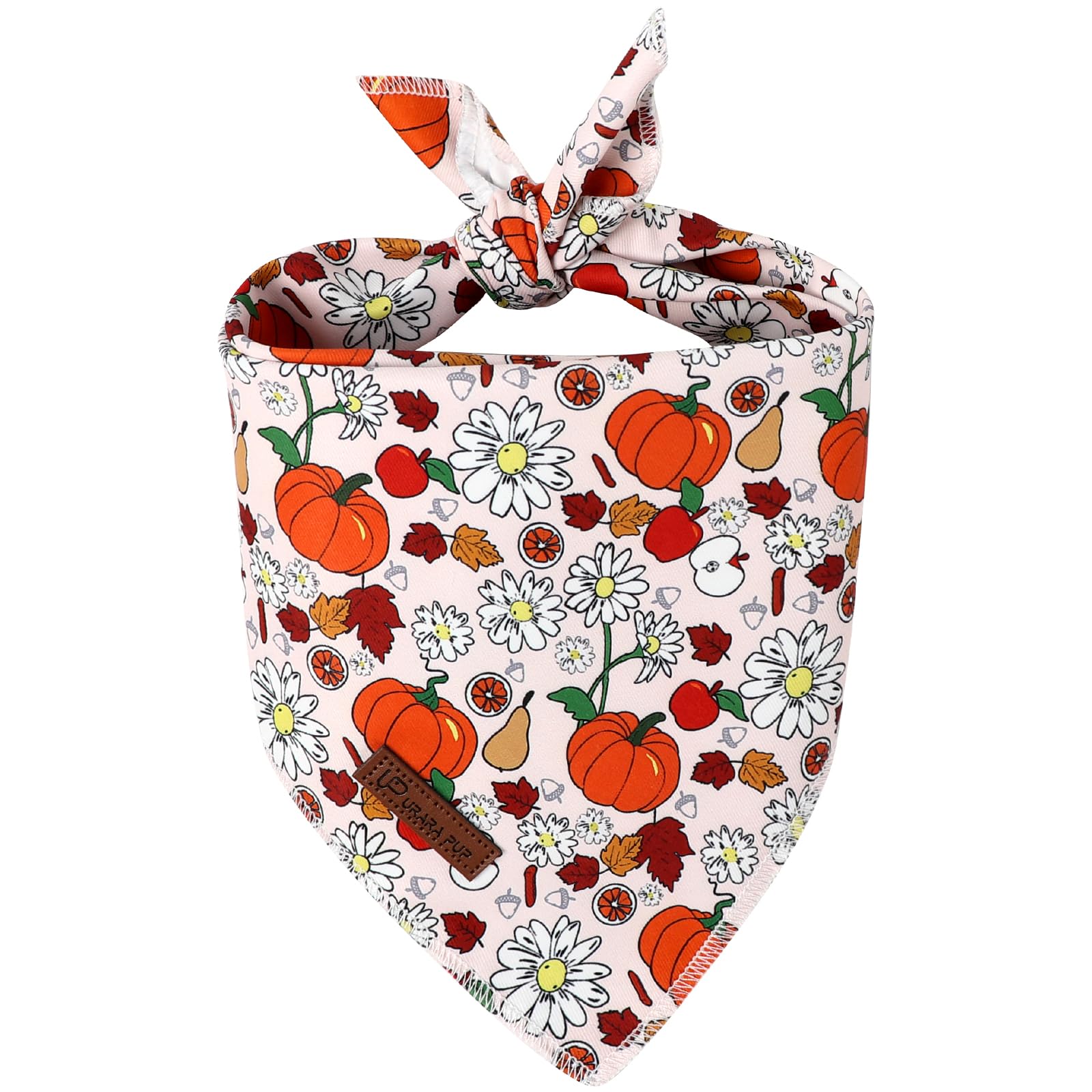 UP URARA PUP Fall Dog Bandana – Beige Pumpkin Floral Triangle Scarf for Small Medium Large Dogs, Soft Cotton Pet Bib for Autumn Thanksgiving, Adjustable Dog Kerchief for Seasonal Daily Wear