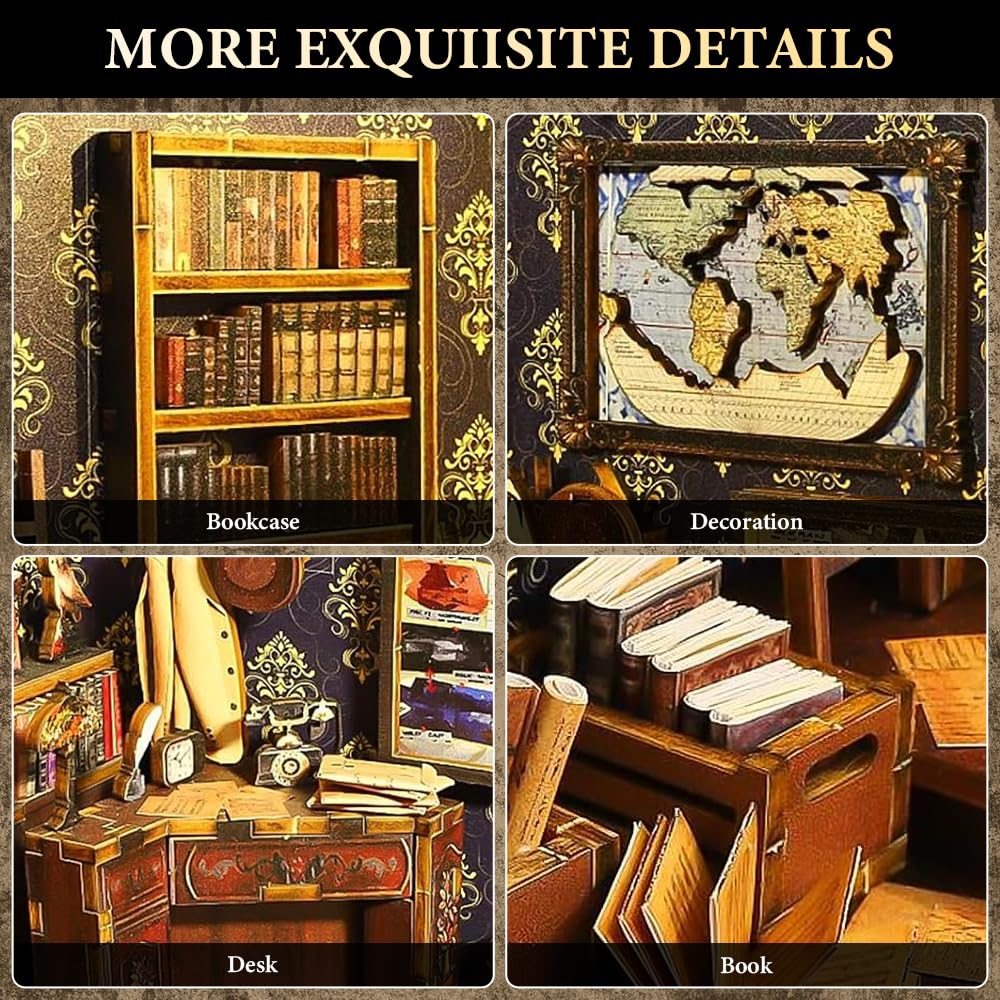 YANGUN DIY Book Nook Kit 3D-puzzel, houten boekensteunen, miniatuurhuis met sensorlicht en meubels, miniatuurpoppenhuis, bouwpakketten voor volwassenen (magische bibliotheek