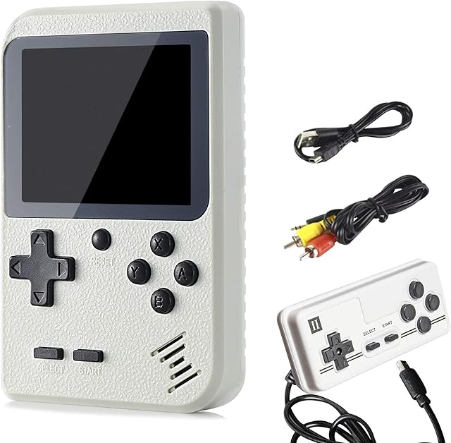 TOVVILD Portable Handheld Games Console with 800 Classical Games,Mini Retro Game Player Support for Connecting TV and Two Players,1020mAh Rechargeable Battery, Present for Kids and Adult (White)