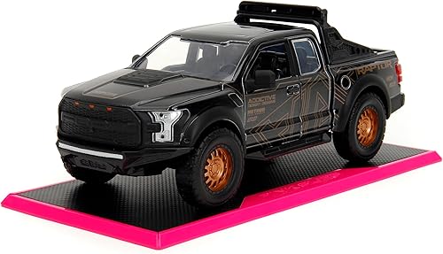 Pink Slips 124 W5 2017 Ford F-150 Raptor - Auto fundido a presión con base, juguetes para niños y adultos (negro diseños adictivos del desierto)