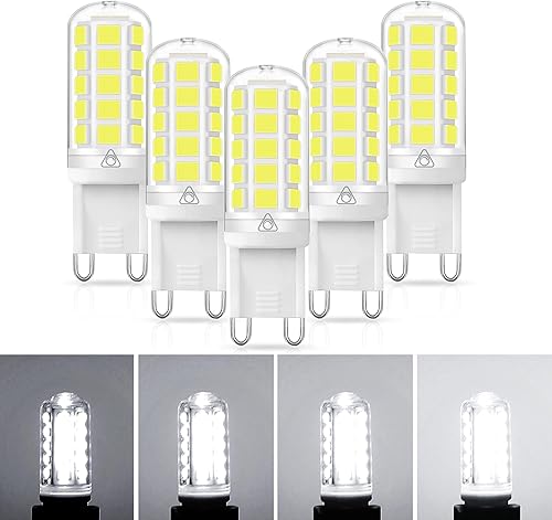 Bombillas LED G9 regulables, 40 W, equivalente a halógeno G9 de 5000 K, luz blanca diurna T4 G9, bombillas de base bi-pin T4 G9, 120 V sin parpadeo,