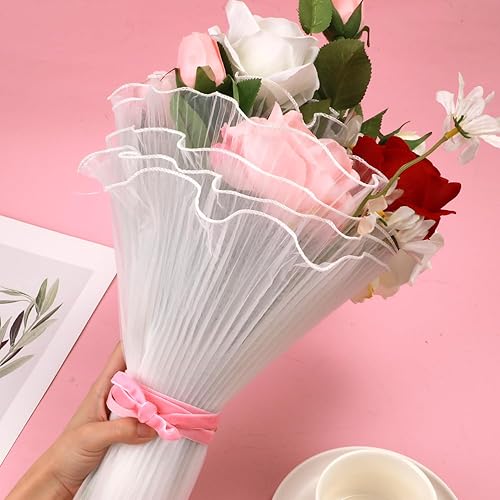 Miniatura 6 de XIHIRCD Papel de malla para envolver flores, hilo ondulado de 4.9 yardas, red de embalaje floral coreana, papel de regalo impermeable para