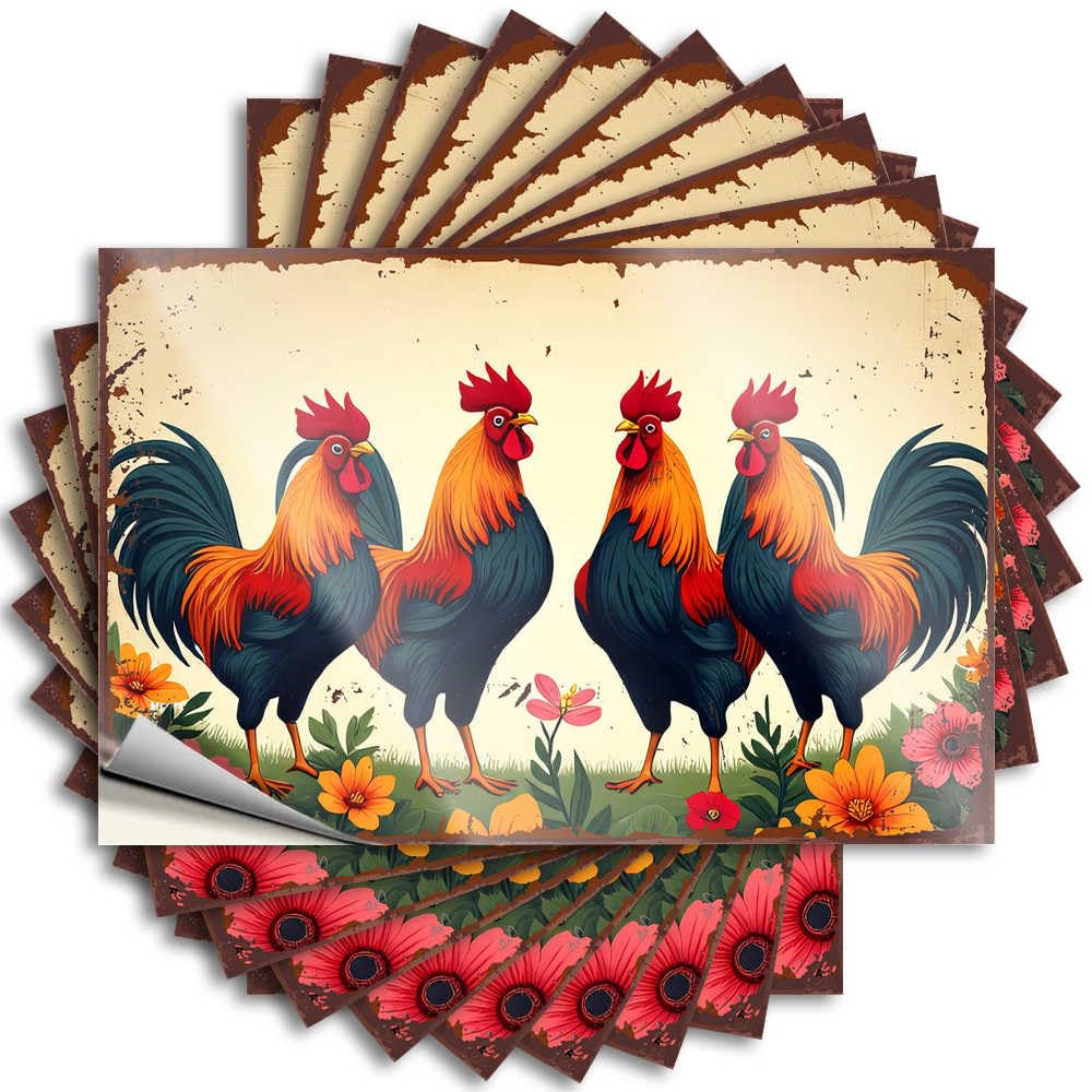 Fzfn Colour Decal Window New Four Colorful Roosters Amidst Vibrant Flowers For Motorcycle - Lake Life Decor Easy Peel Removable(8X12cm)