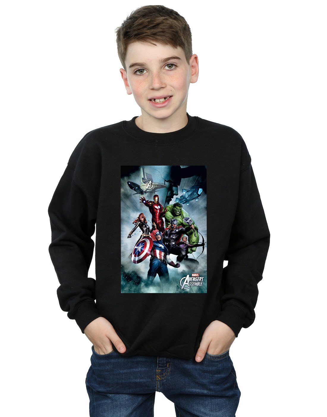 Marvel Boys Black Avengers Assemble Team Montage Sweatshirt 9-11 Years