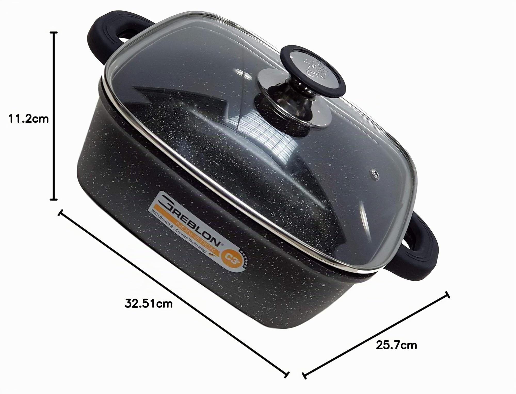 24 cm stone-style stewing pot – "From Kitchen to Table" – All Heat Sources Including Induction – Oven Safe 180°C Greblon C3 Coating PFOA-Free – Healthy Cooking German Technology (24 x 24)