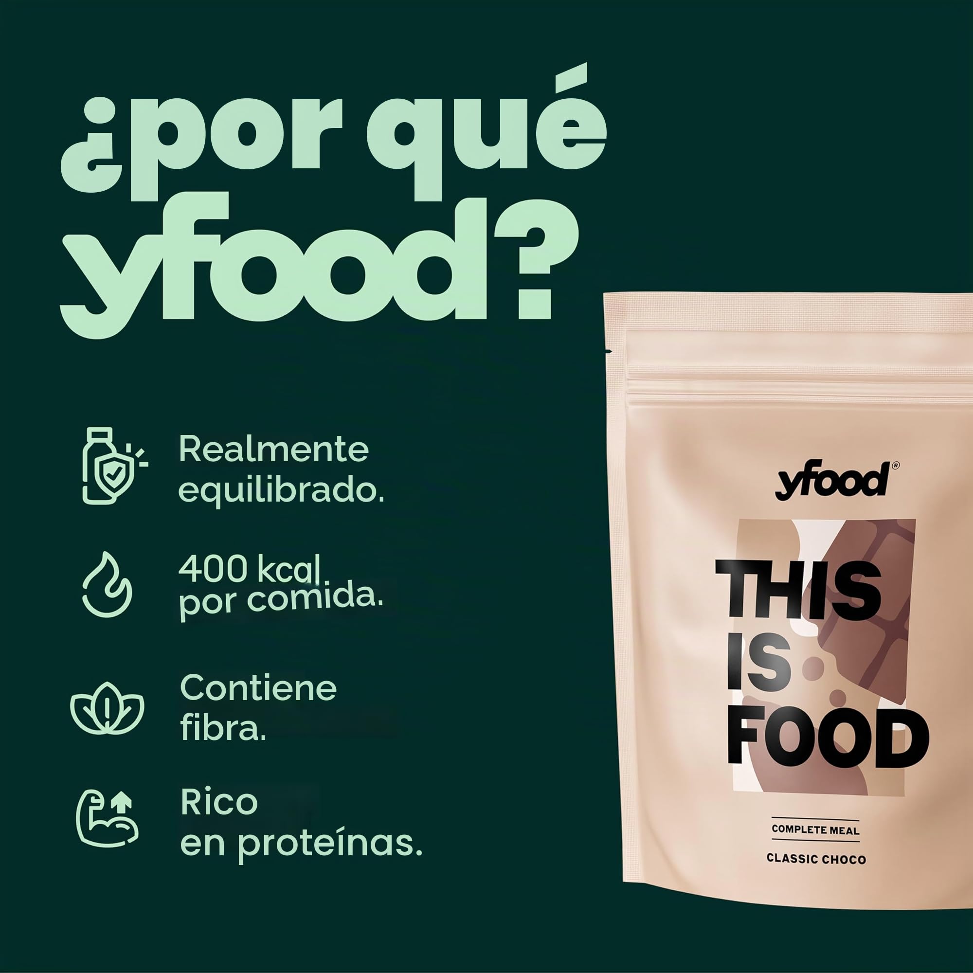 yfood Comida Líquida Choco – 12 comidas de 400 kcal cada una en forma de polvo – 25g de proteína, vitaminas y minerales - Sabor: chocolate