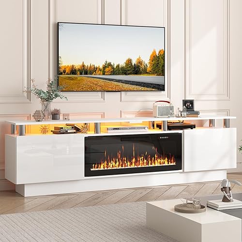 Miniatura 16 de PUKAMI - Soporte de TV con chimenea de 70 pulgadas, con chimenea eléctrica de 36 pulgadas, centro de entretenimiento con luz LED y almacenamiento,