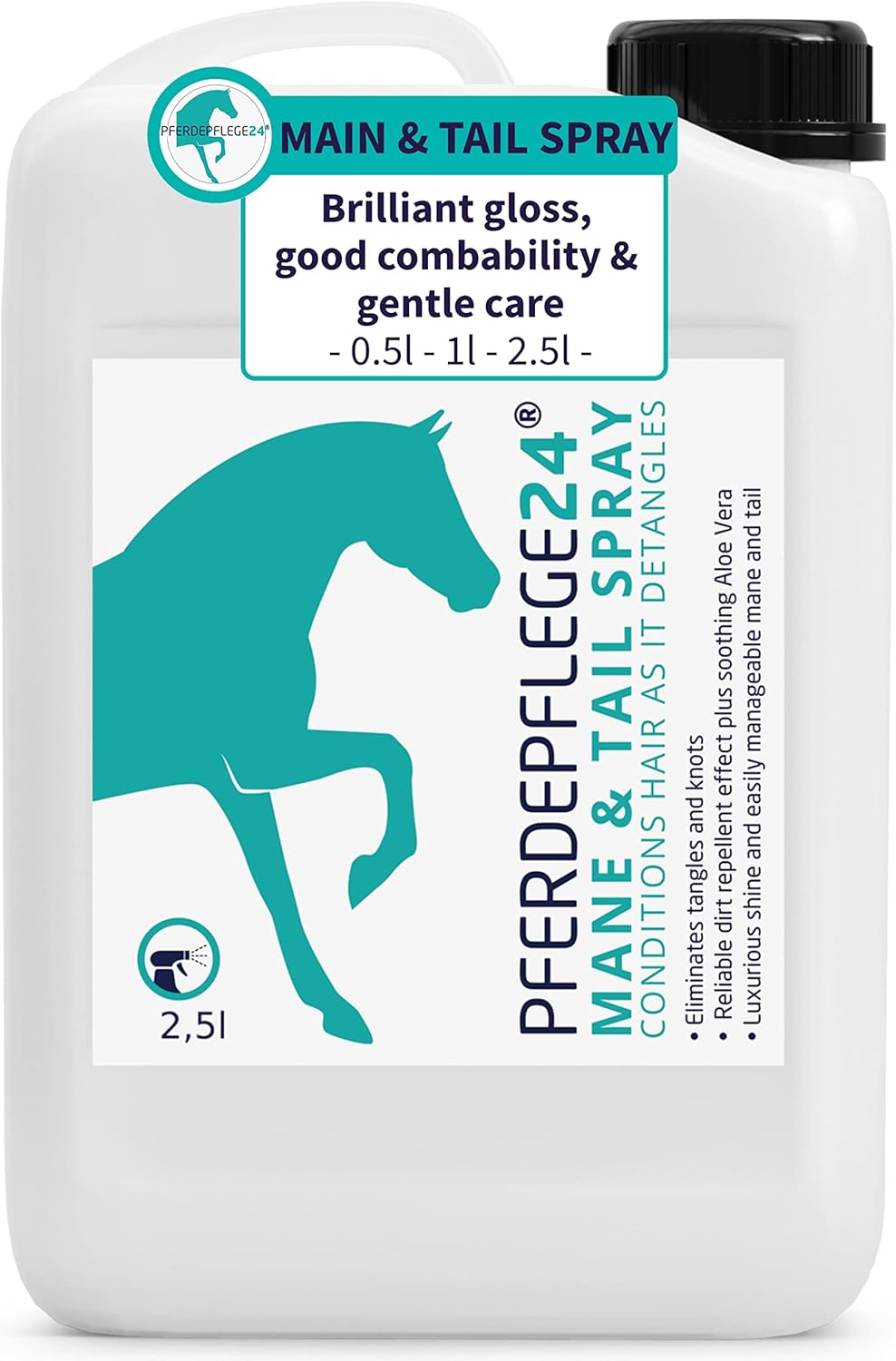 PFERDEPFLEGE24 mane and tail spray for horses (& Detangler) 0.5 l, 1l & 2.5l Brilliant gloss