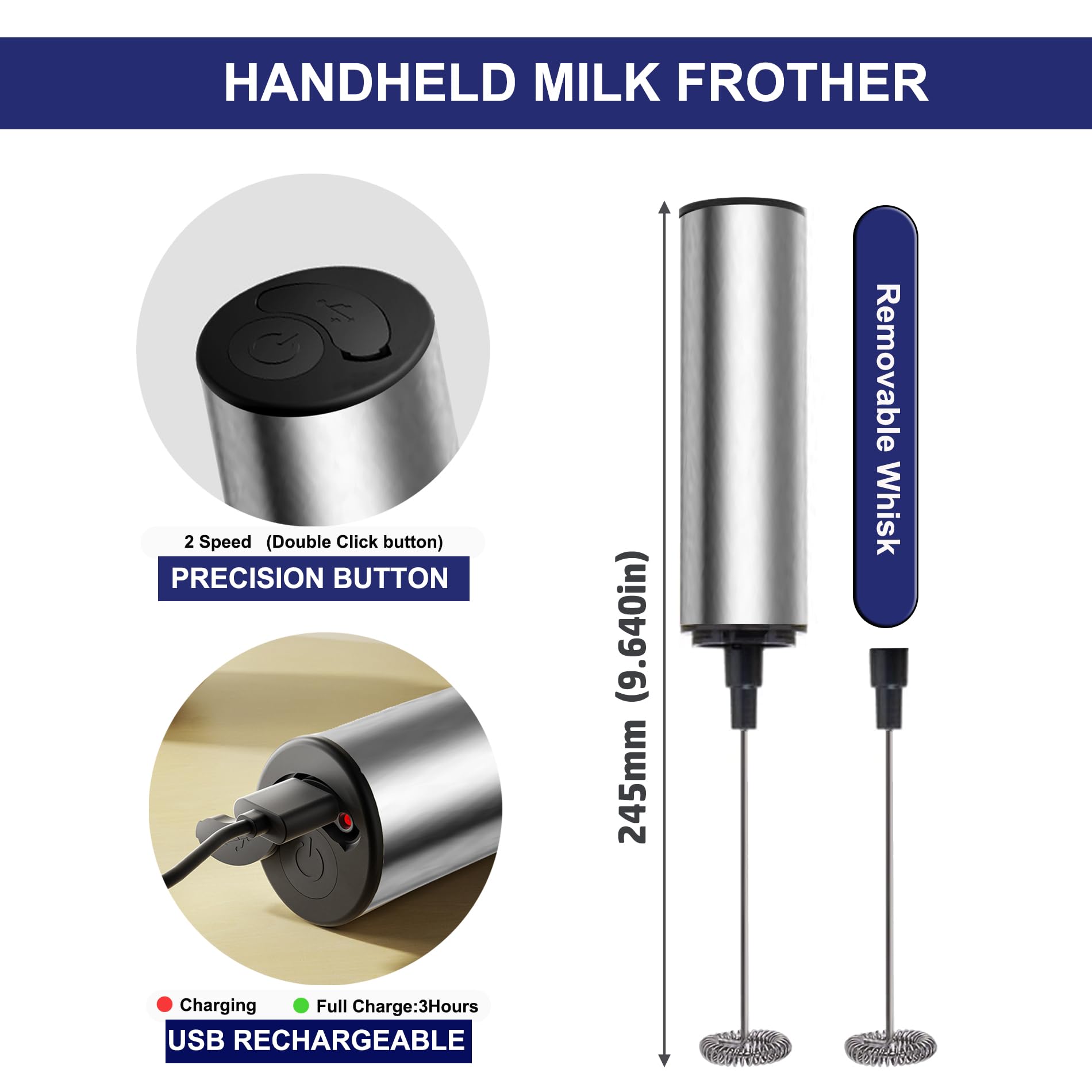 Montalatte portatile ricaricabile, potente montalatte portatile con creatore di schiuma di latte USB per caffè latte, cappuccino, moka, macchiato, frappe