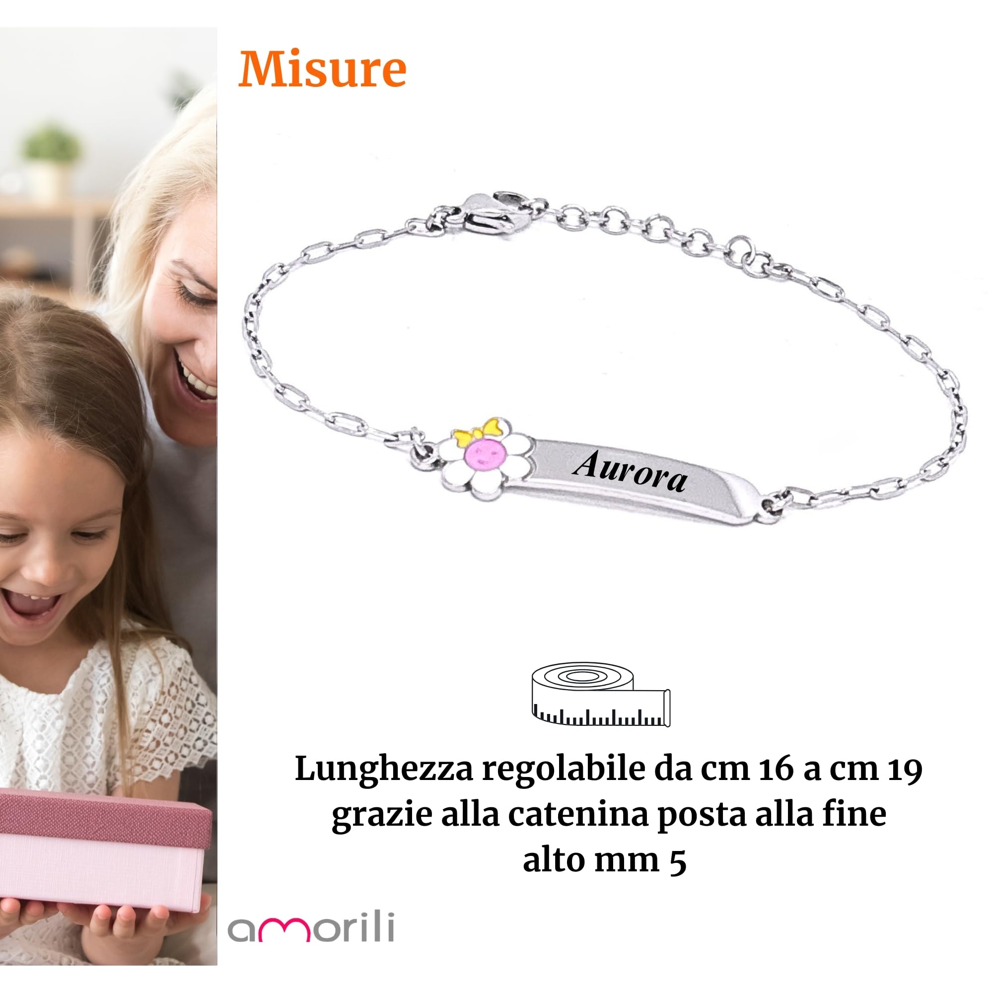 amorili Bracciale Bambina Personalizzato con Nome – Fiorellino in Acciaio Inox Anallergico – Regalo Bimba – Idea Compleanno, Nascita, Battesimo – Made in Italy by bcc3108