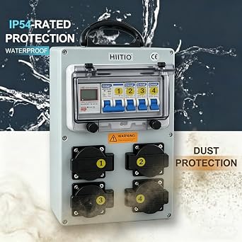 110V Portable Power Distribution Box, Electricity Meter Breaker Socket Distribution Box with 4*NEMA 5-20 Outlet Panel, IP54 Waterproof for Construction Sites, Workshops and Outdoor Events