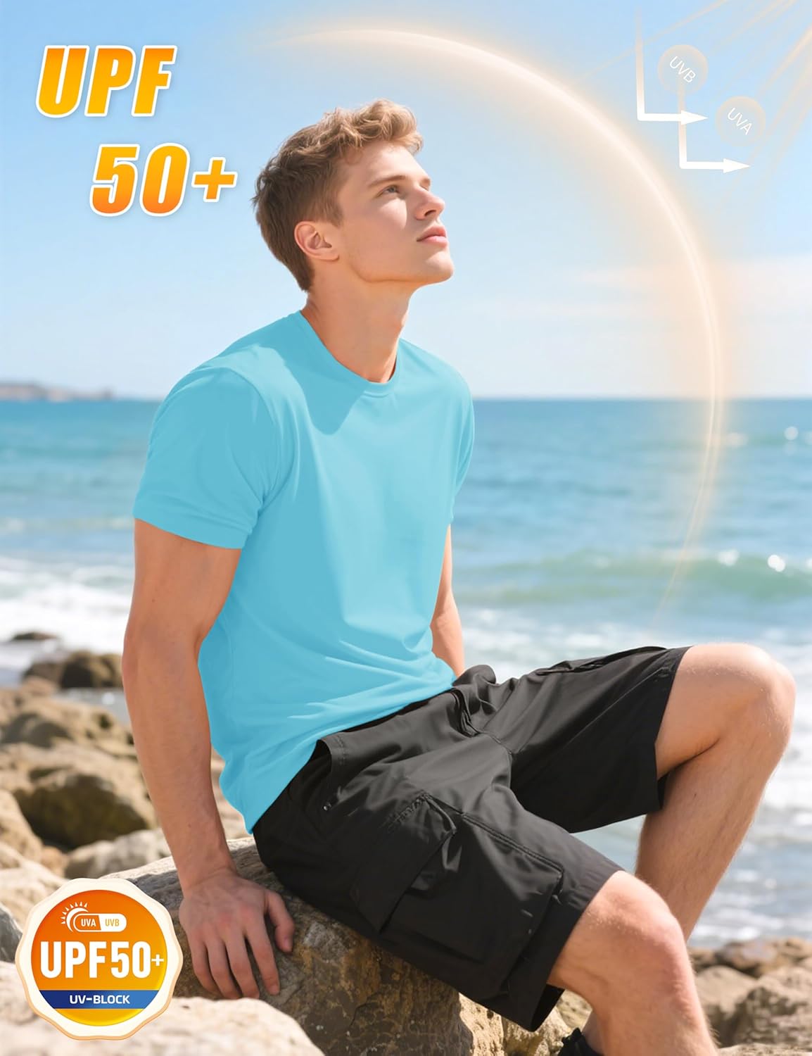 KEFITEVD Men's Short Sleeve UPF 50+ Sun Protection Shirts Quick Dry Rashguard Swim Shirt SPF Workout Fishing Athletic T-Shirt - Image 4
