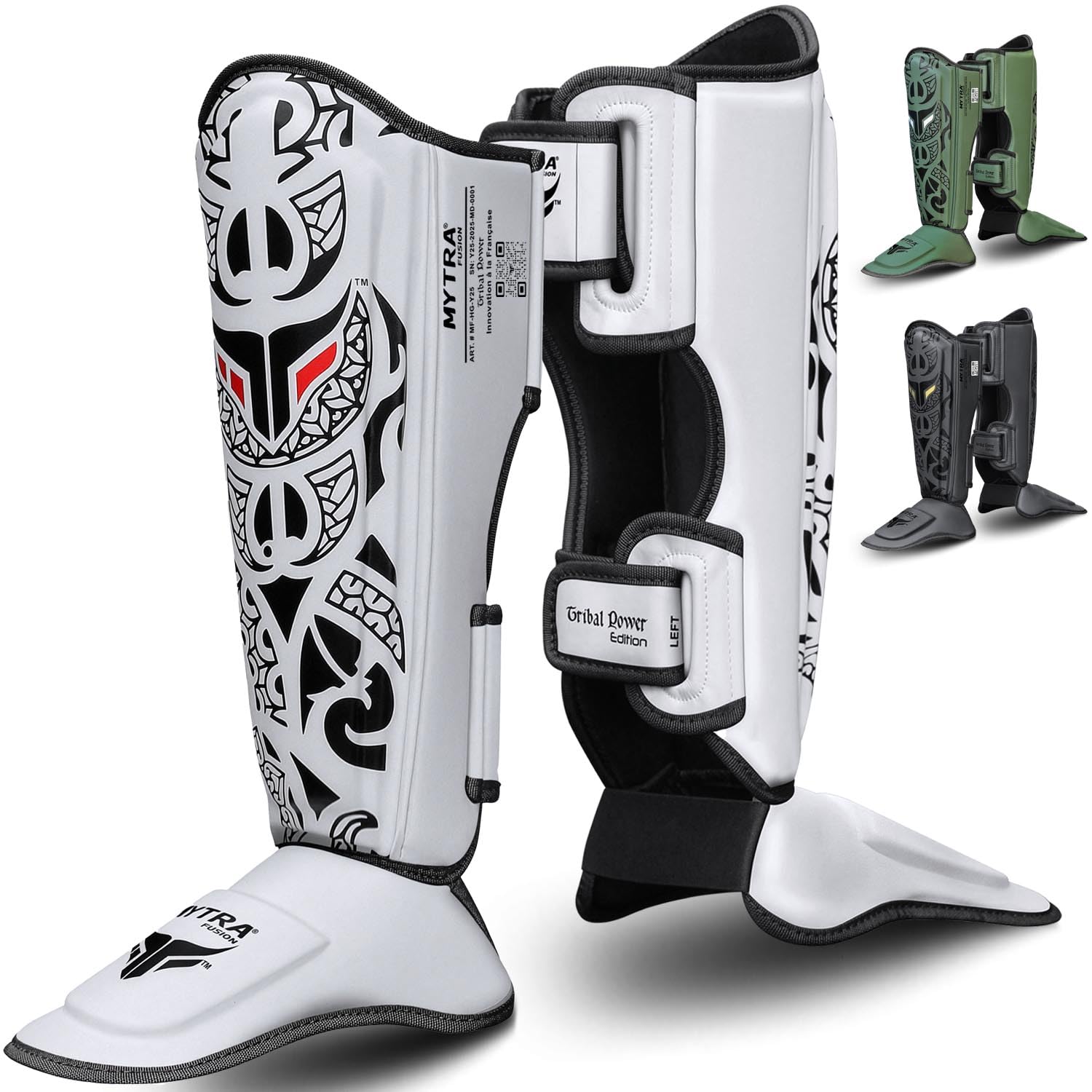 Mytra Fusion Kickboxing Shin Guards for Men & Women – Lightweight MMA, Muay Thai Shin Pads with Foam Padding & Adjustable Straps for Sparring & Training (White, L/XL)
