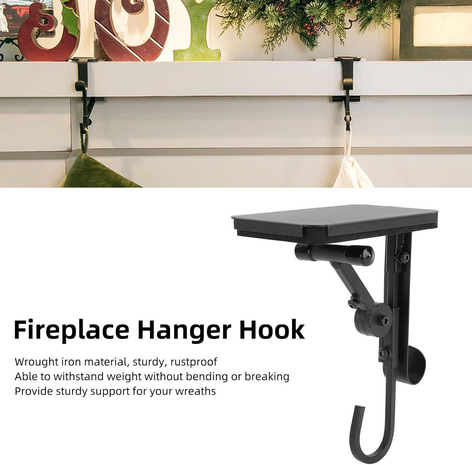 Fireplace Hanger Hooks, Multipurpose Lightweight Decorative Sturdy Support Metal Wreath Hook for Xmas Tree Fireplace Party Decoration Supplies