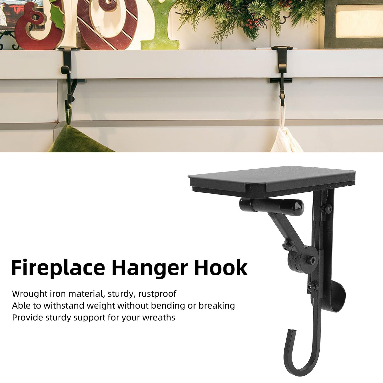 Gsycle Iron Garland Hooks for Cabinet, Dual Use Adjustable Christmas Stocking Hooks Garland and Stocking Mantel Holder for Fireplace Christmas Holiday Home